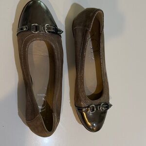 AGL Brown Suede and Metallic-Toe Ballet Flats